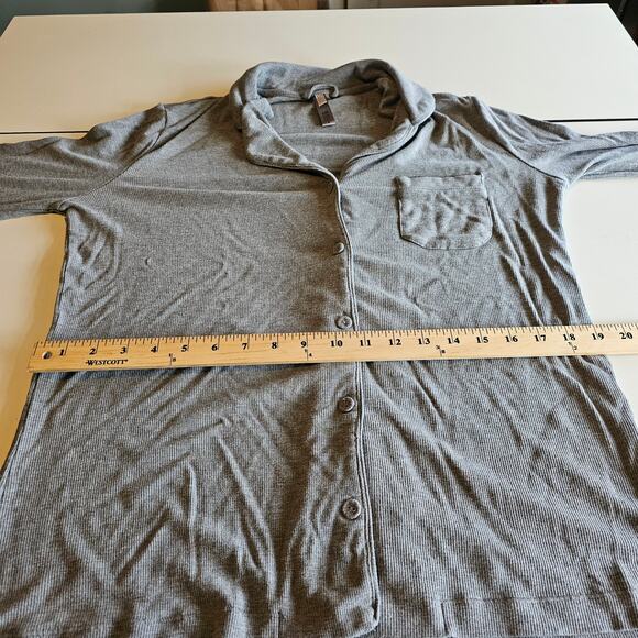 Skims Button Down Pajama Sleep Shirt Long Sleeve Gray Micro Ribbed Size Medium - Picture 5 of 6